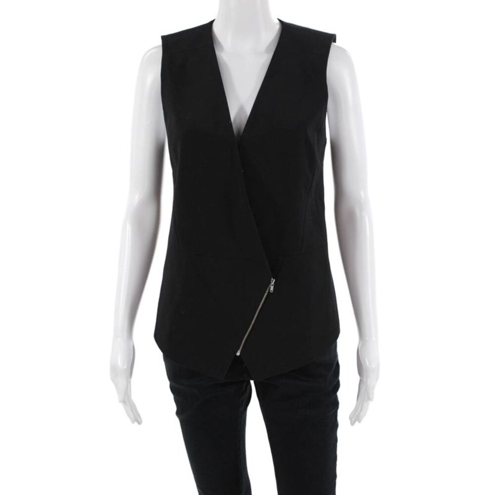 Trouve Women Vest Black V-Neck Sleeveless Leather Zip Size XS